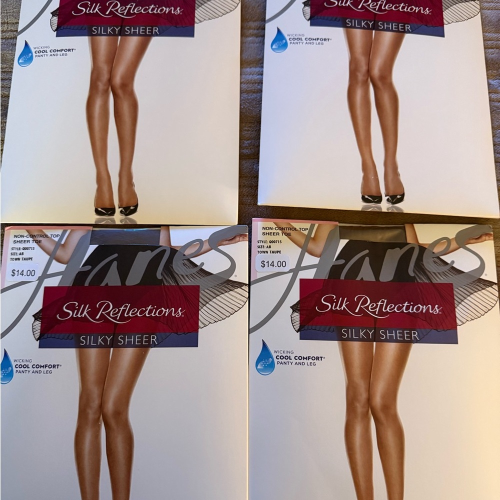 Lot of 4 -Hanes Silk Reflections Silky Sheer Pantyhose Size AB -Taupe